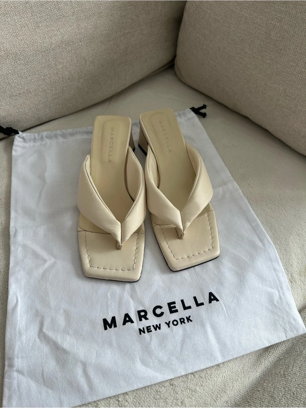 Brand New Marcella Holland Sandles Cream Women's White Square-Toe Sandals